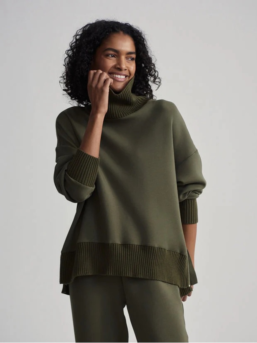 Varley Olive Barker High Neck Sweater